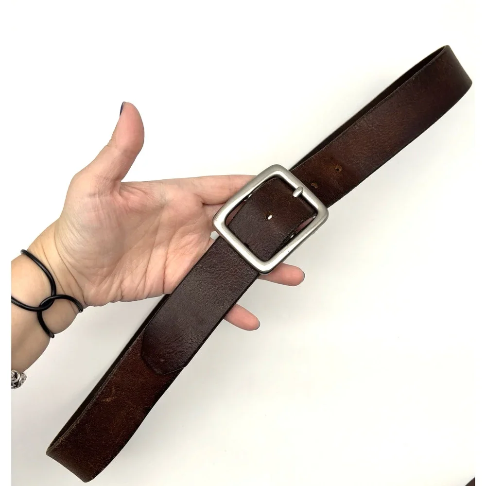 Vintage 90s GAP Brown Genuine Cow Leather Brass Buckle Belt 40 Made in USA